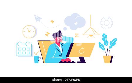 Lazy and unmotivated worker relaxing at workplace Stock Vector