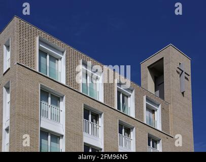 Detail of the newly redeveloped Westbourne Park Baptist Church, London. Houses a new church, church hall, library, offices and 32 affordable homes Stock Photo