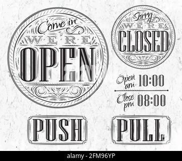 Vintage open and closed vector shop signs. Open shop and closed store retro  banner for door illustration Stock Vector Image & Art - Alamy