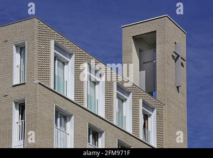 Detail of the newly redeveloped Westbourne Park Baptist Church, London. Houses a new church, church hall, library, offices and 32 affordable homes Stock Photo