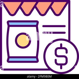Online shopping RGB color icon. Purchasing process. Looking for information. Products buying, selling over Internet. Making purchasing decision. Consumer behavior. Isolated vector illustration Stock Vector