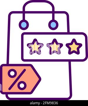 Bargain hunting RGB color icon. Liquidation sale. Purchasing goods at low price. Loyalty discounts. Consumer purchase pattern. Inexpensive items. Buyer segment. Isolated vector illustration Stock Vector