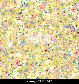 Beautiful pink seamless pattern with tiny flowers in a watercolor style. Stock Vector