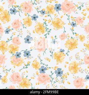 Beautiful, delicate seamless pattern with peonies in a watercolor style Stock Vector
