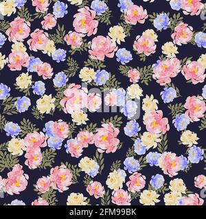 Beautiful, delicate seamless pattern with peonies in a watercolor style Stock Vector