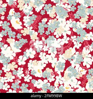 Beautiful pink seamless pattern with tiny flowers in a watercolor style. Stock Vector