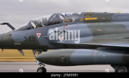 Evreux Airport France JULY, 14, 2019 Dassault Mirage 2000D, conventional attack variant of Mirage 2000, of French Air Force closeup Stock Photo