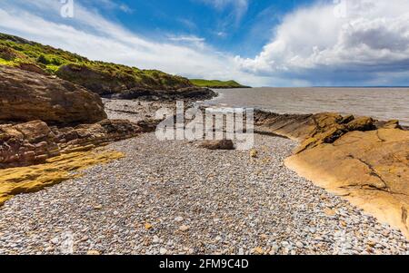 A secluded cove at Middle Hope near Sand Point on the Bristol Channel, Somerset, England Stock Photo