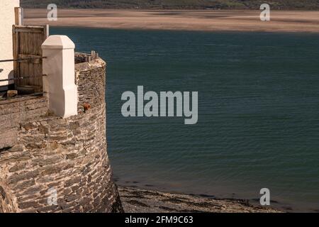 Seawall at Aberdyfi on the welsh coast Stock Photo