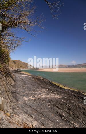 Seaside path at Aberdyfi on the welsh coast Stock Photo