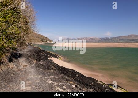 Seaside path at Aberdyfi on the welsh coast Stock Photo