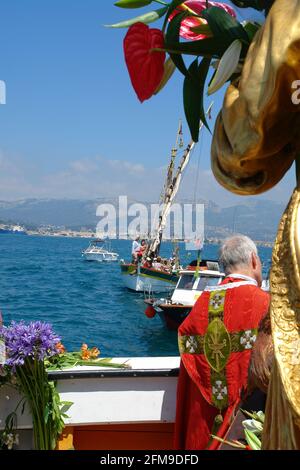 Blessing at the sea by the archpriest Toulon Feast of St Peter, patron saint of fishermen Stock Photo