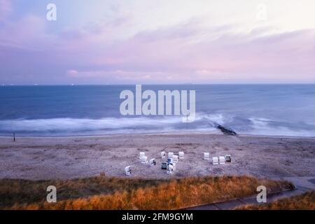 Early morning view of the north beach of Wangerooge from the hotel Stock Photo