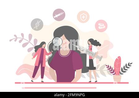 Skin Problems and Treatments. Woman patient at beautician's appointment. Skin Conditions and Diseases Treatment. Dermatology concept. Health care. Gir Stock Vector