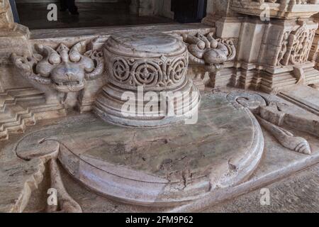 Marble doorstone of Jain temple at Ranakpur, Rajasthan state, India Stock Photo