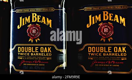 Editorial photo on Jim Beam theme.  Illustrative photo for news about Jim Beam - an american brand of bourbon whiskey Stock Photo