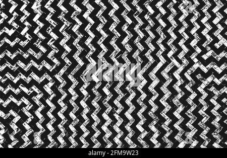 Distressed overlay texture of weaving fabric with zigzag ornament. grunge background. abstract halftone vector illustration Stock Vector