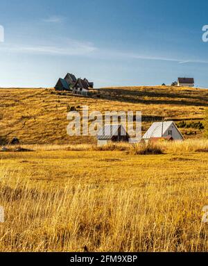Residential houses in the Zabljak plateau Stock Photo
