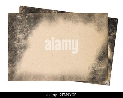 Sheets of old grungy paper. Used book pages with edges isolated on white background. No shadow Stock Photo