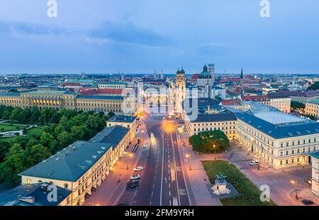 View over munich at the early morning, captured by a drone Stock Photo