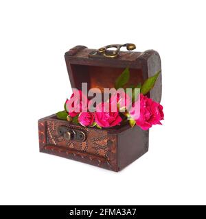 Mothers Day flowers in old wooden treasure chest Stock Photo