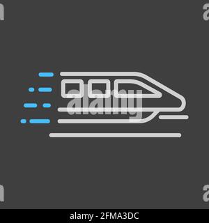 Monorail speed modern train flat vector icon on dark background. Graph symbol for travel and tourism web site and apps design, logo, app, UI Stock Vector