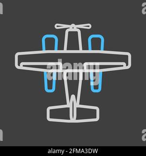 Small amphibian seaplane, plane flat vector icon on dark background. Graph symbol for travel and tourism web site and apps design, logo, app, UI Stock Vector