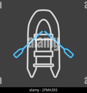 Inflatable rubber boat flat vector icon on dark background. Graph symbol for travel and tourism web site and apps design, logo, app, UI Stock Vector