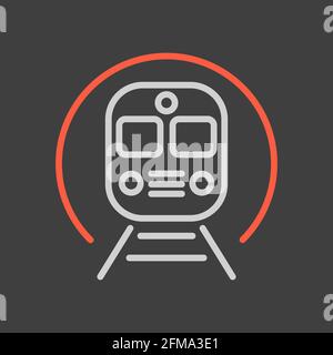 Subway underground metro train flat vector icon on dark background. Graph symbol for travel and tourism web site and apps design, logo, app, UI Stock Vector