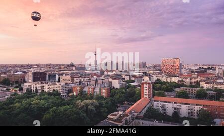 Sunset over Berlin Mitte with a view of the television tower. Stock Photo