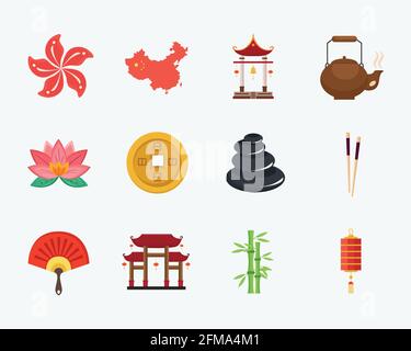 twelve china culture icons Stock Vector