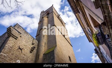 Bell tower of the Sainte Eulalie church in Montblanc. The tower was built in the XIII century. Monument Historique. Stock Photo