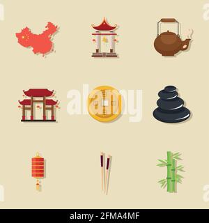 china culture nine icons Stock Vector