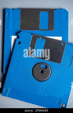 Close-up of two blue floppy disks Stock Photo