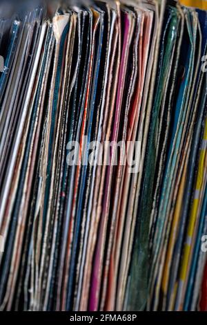 Collection of seven inch vinyl records Stock Photo
