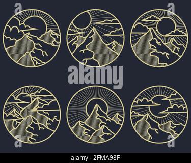 Mountain vintage line art vector illustration Stock Vector