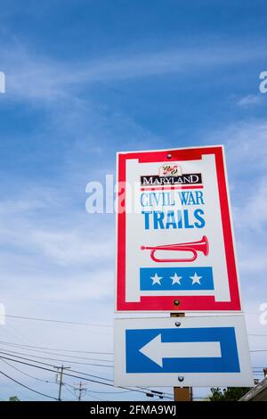 Boonsboro, MD - April 20, 2021: Maryland Civil War Trails street sign with arrow Stock Photo