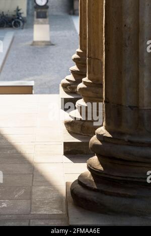 Berlin, Mitte, Unter den Linden, State Opera, main portal, outside staircase, pillars in the backlight Stock Photo