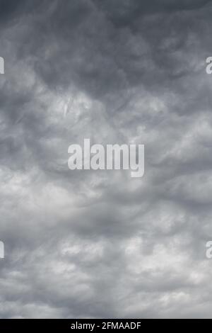 Clouds swirl in a myriad of soft shapes on an overcast day, filling the frame in a dark cotton candy surface Stock Photo