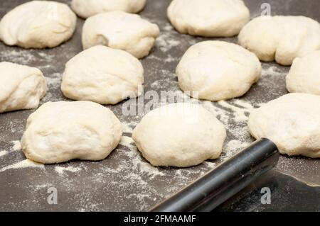 bread roll dough portions Stock Photo