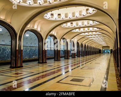 Perspective view of Mayakovskaya metro station in Moscow, Russia Stock Photo