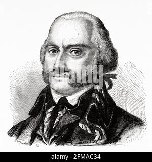 Portrait of Adam Philippe (1740-1793) Comte de Custine, was a French general. He served in the Seven Years' War, in the American Revolutionary War. France. Old 19th century engraved illustration from Histoire de la Revolution Francaise 1876 by Jules Michelet (1798-1874) Stock Photo