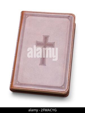 Leather Bible with Cross Embossed on Cover Cut Out. Stock Photo