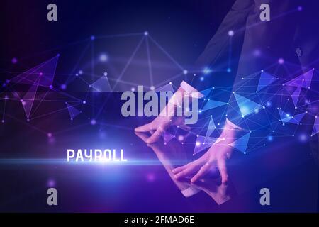Businessman touching huge screen concept Stock Photo