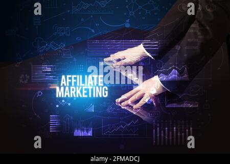 Businessman touching huge screen concept Stock Photo