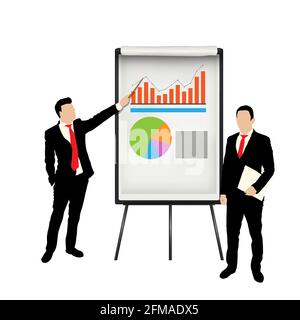 Two business men in suits and growth  flip chart over white background Stock Vector
