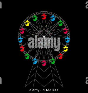 Vector ferris wheel over black background Stock Vector