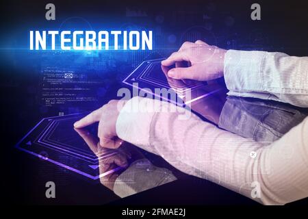 Hand touching digital table concept Stock Photo
