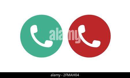 Phone Icon Set. Green and red phone icon. Call icon set Stock Vector