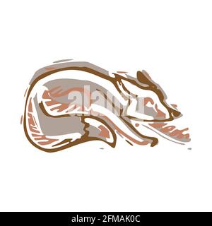 Naive carved fox block print motif icon. Cute rustic folk silhouette illustration clipart. Decorative hand carved lino unisex sticker. Isolated Stock Vector